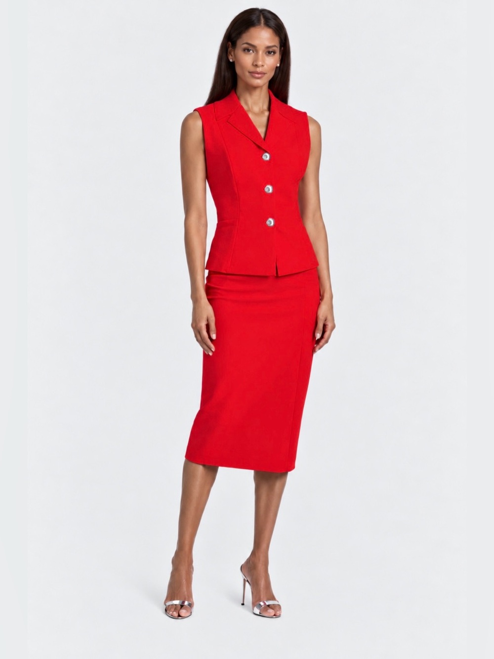 New🌺$350CHIARA BONI La Petite Robe Estera Italy Lipstick Red Pencil Midi Skirt 8